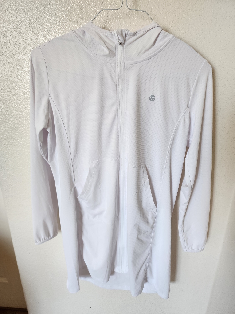 Gradual White Longline Full Zip Hooded Athletic Jacket Size S